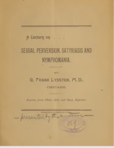 BOOKS A Lecture On Sexual Perversion Satyriasis & Nymphomania (1889)