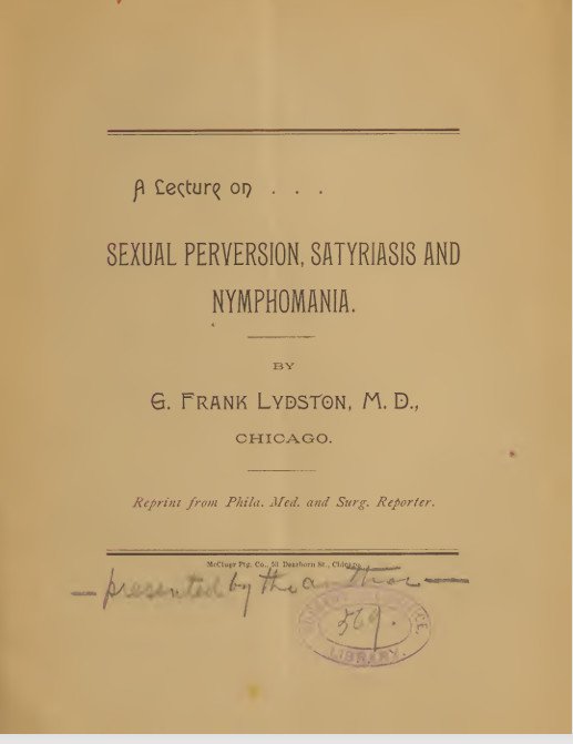 BOOKS A Lecture On Sexual Perversion Satyriasis & Nymphomania (1889)